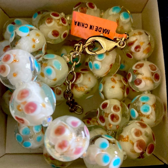 Jewelry - NWT Painted Bead Crystal Glass Necklace  & Matching Bracelet